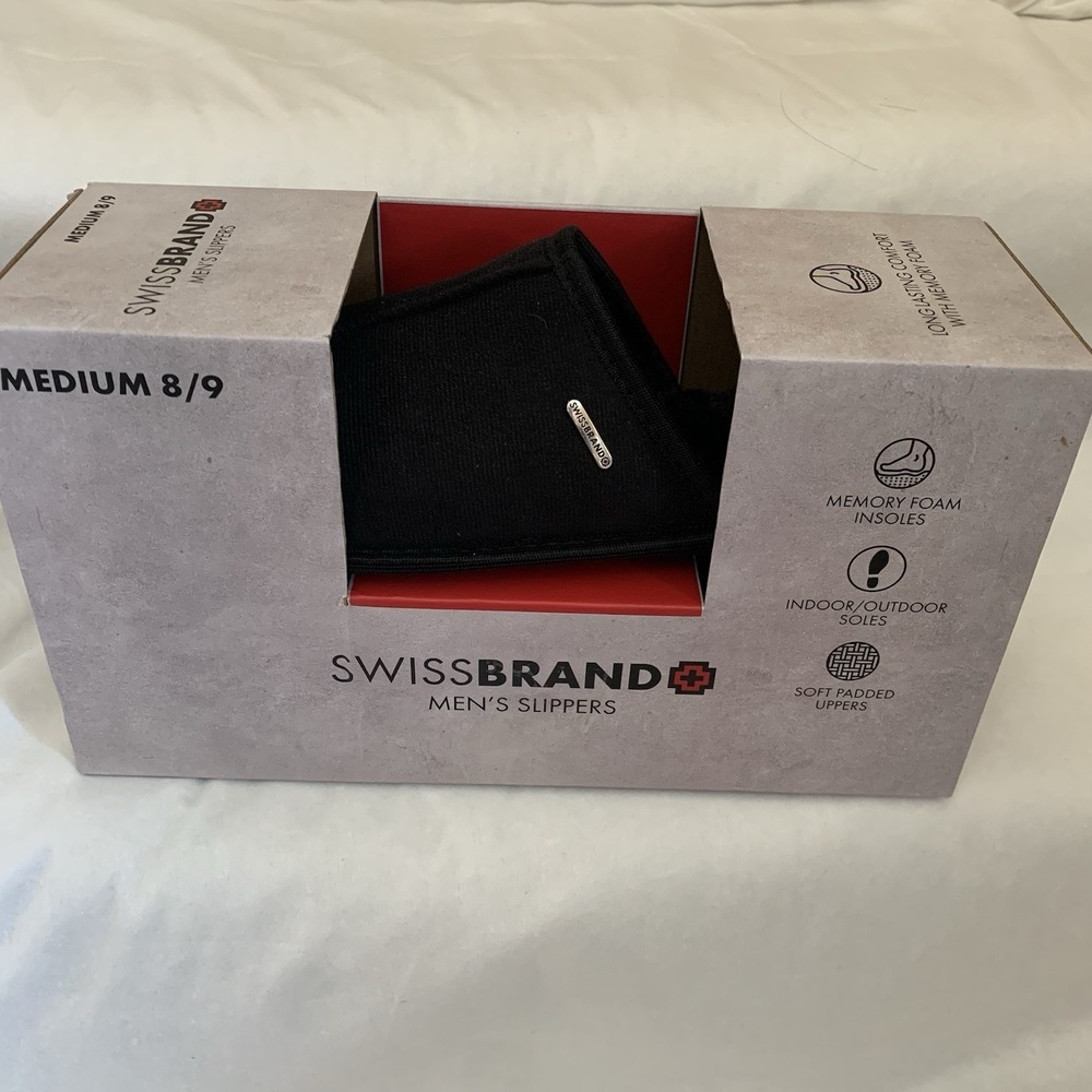 Swiss Brand Men'S Slippers Size‎ Medium 8/9 Black & New.